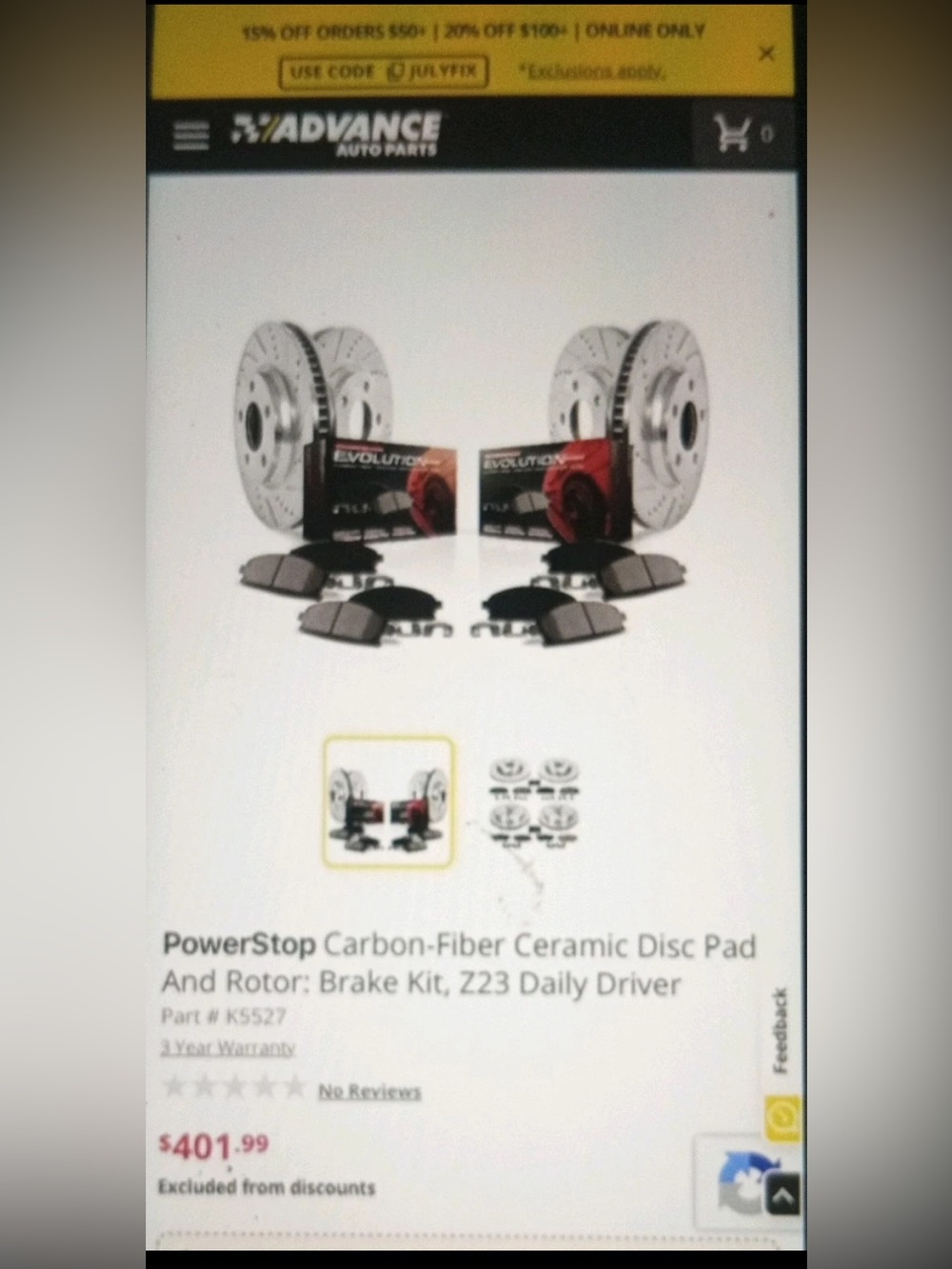 PowerStop Carbon-Fiber Ceramic Disc Pad and Rotor high-performance break kit Z23